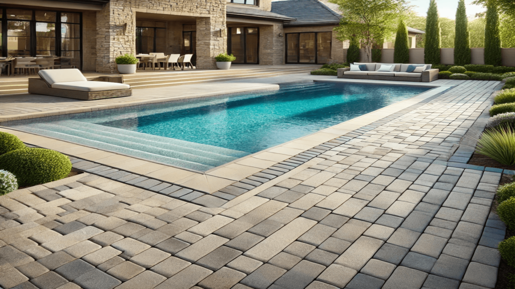 Paver installation around a pool at Eaglebrook Country Club in Lakeland, FL